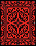 Vibrant Crimson Black Tribal Swirl Rug