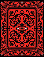 Vibrant Crimson Black Tribal Swirl Rug
