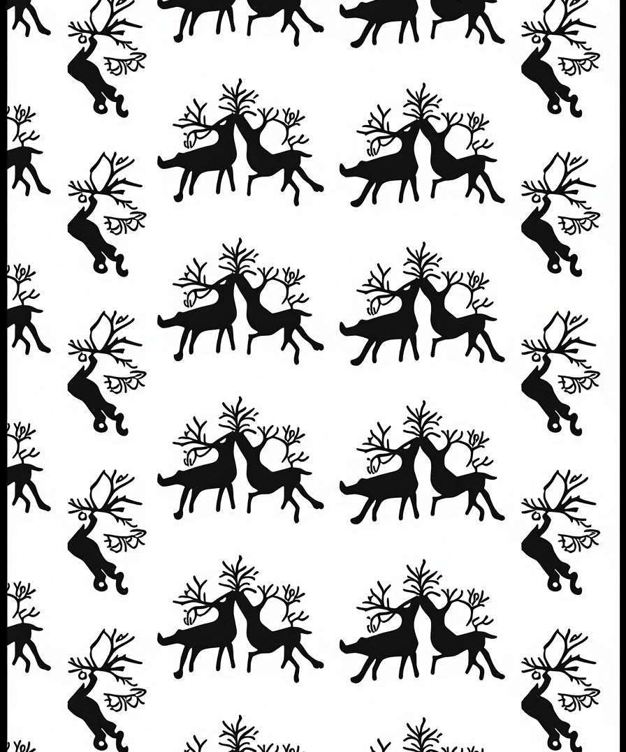 Bold Black Reindeer Silhouette Whimsical Rug