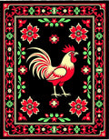 Bold Rooster Red Folk Art Rug