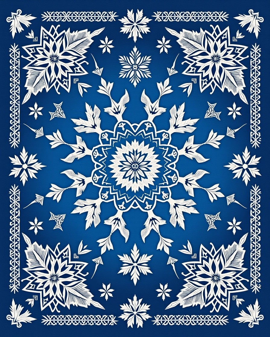 Azure White Snowflake Mandala Rug