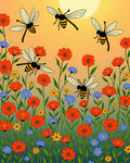 Happy Bees and Wildflowers Sunset Rug