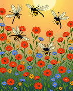 Happy Bees and Wildflowers Sunset Rug