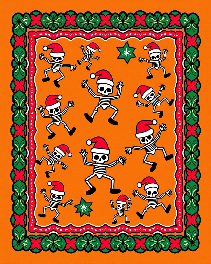 Whimsical Skeleton Christmas Celebration Border Rug