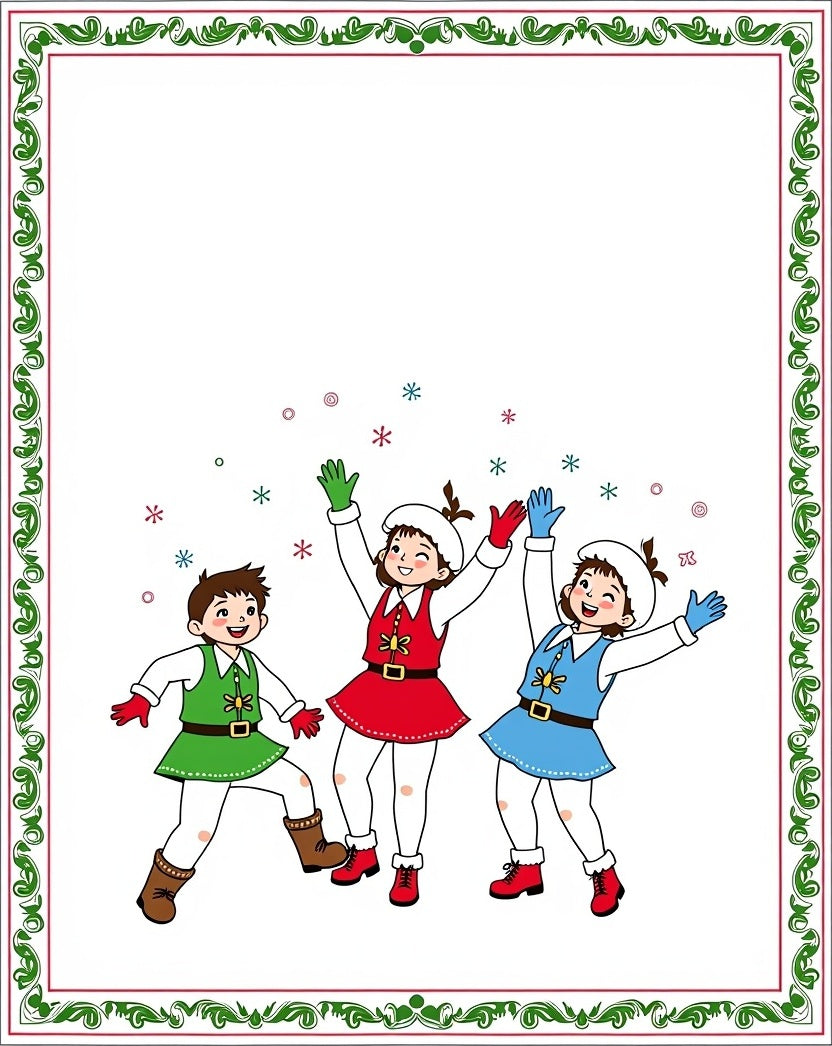 Whimsical Elves Merry Snowflakes Border Rug
