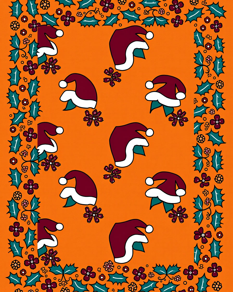 Festive Santa Hats Holly Border Rug