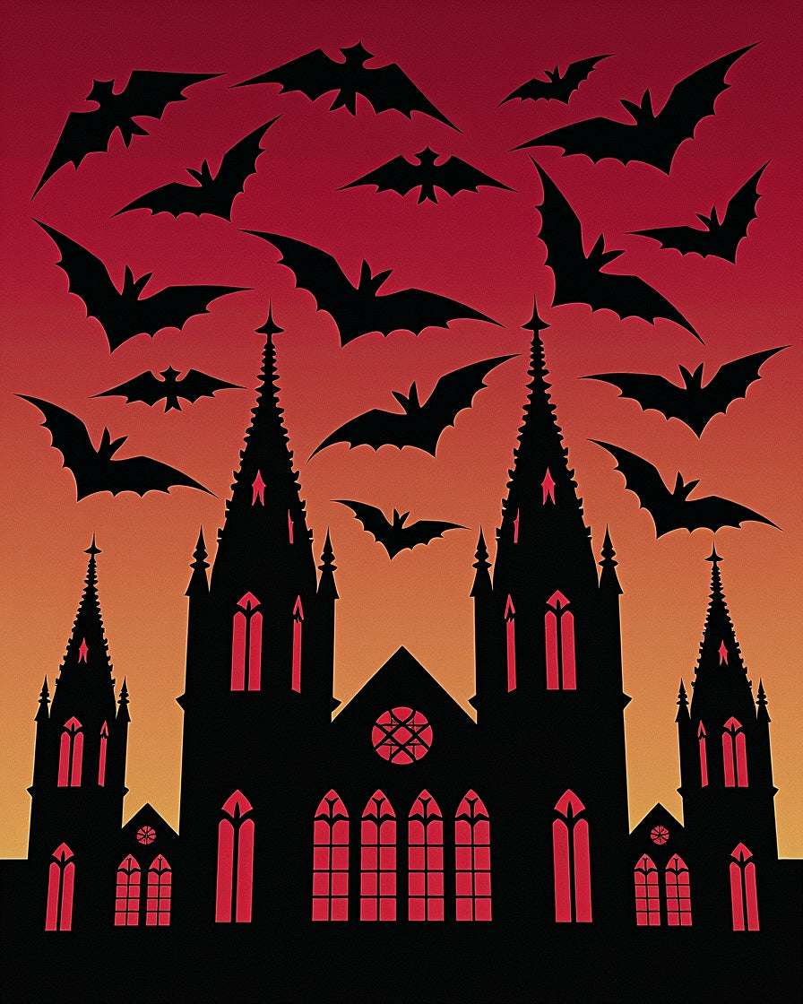 Dark Gothic Castle Bats Silhouette Rug