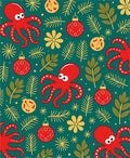 Red Octopus Christmas Ornament Foliage Rug