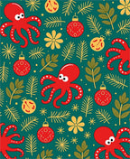 Red Octopus Christmas Ornament Foliage Rug