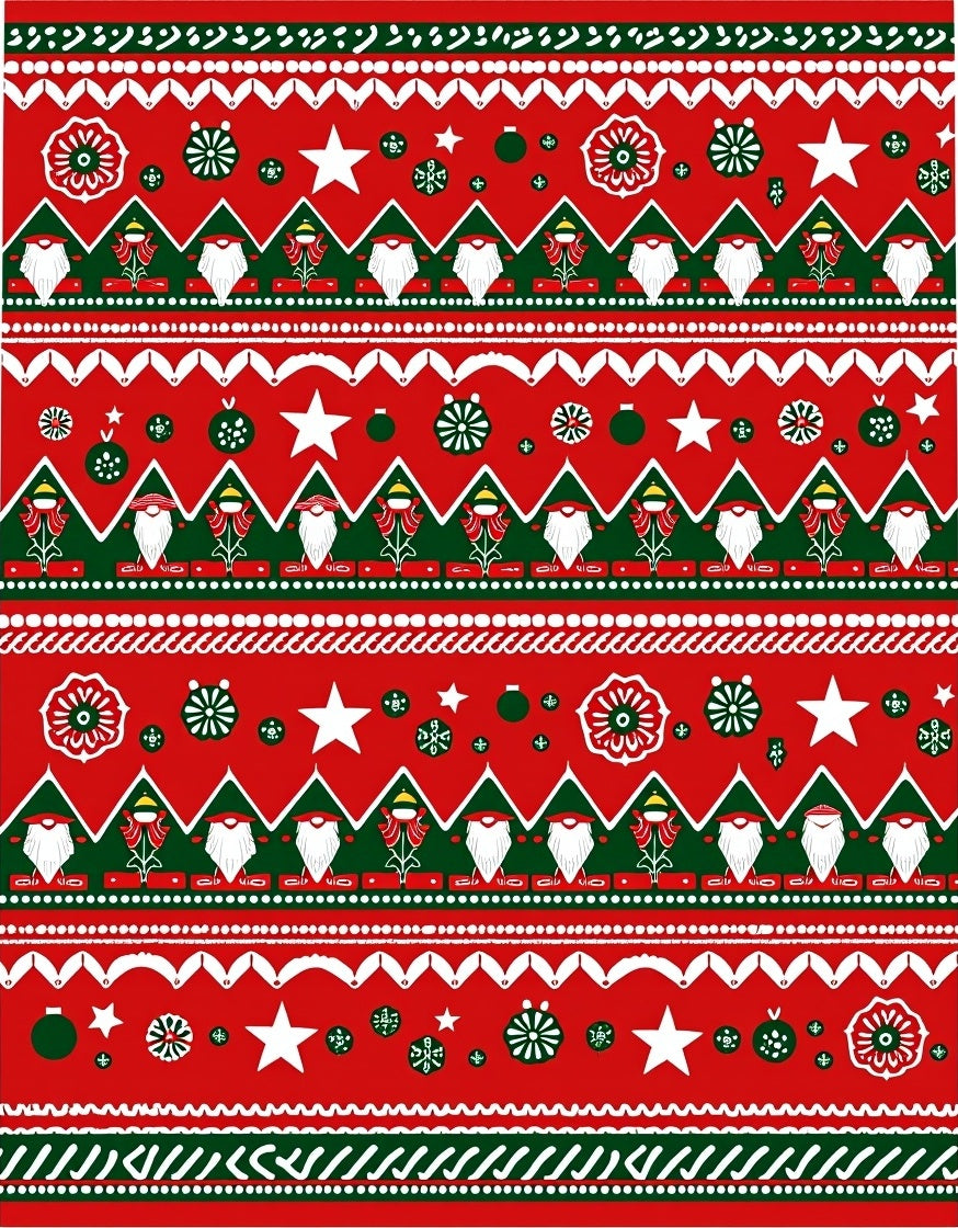 Red Green Festive Gnome Stars Ornaments Rug