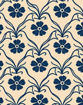 Navy Blue Floral Vine Damask Rug