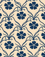 Navy Blue Floral Vine Damask Rug