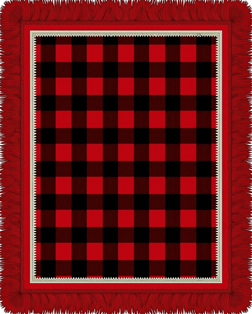 Classic Red Black Buffalo Check Fringe Rug