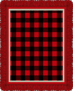 Classic Red Black Buffalo Check Fringe Rug