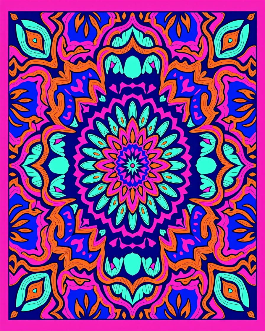 Vibrant Pink Blue Orange Bloom Rug