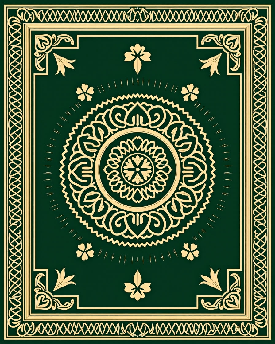 Emerald Green Ornamental Mandala Rug