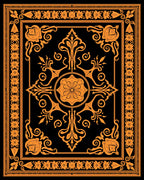 Orange Floral Medallion Black Frame Rug