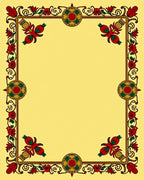 Red Floral Gold Medallion Frame Rug