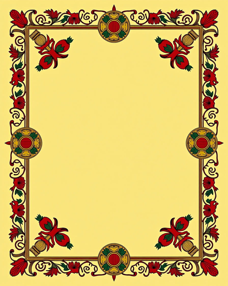 Red Floral Gold Medallion Frame Rug