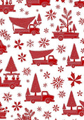 Red Trucks Christmas Trees Snowflakes Rug