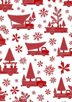 Red Trucks Christmas Trees Snowflakes Rug