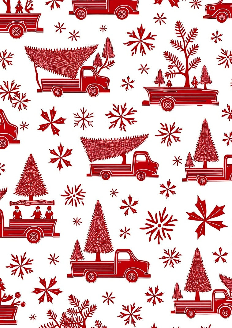Red Trucks Christmas Trees Snowflakes Rug