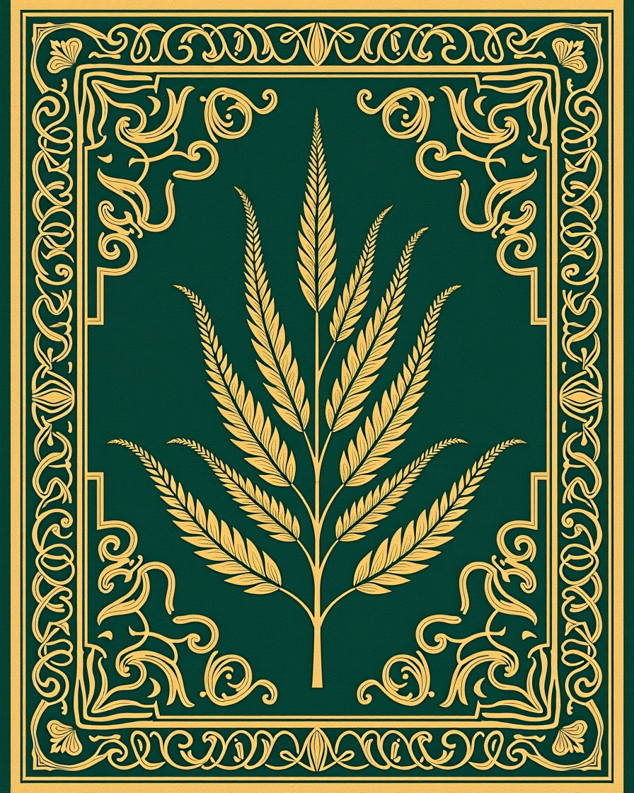 Emerald Golden Leaf Symmetry Border Rug