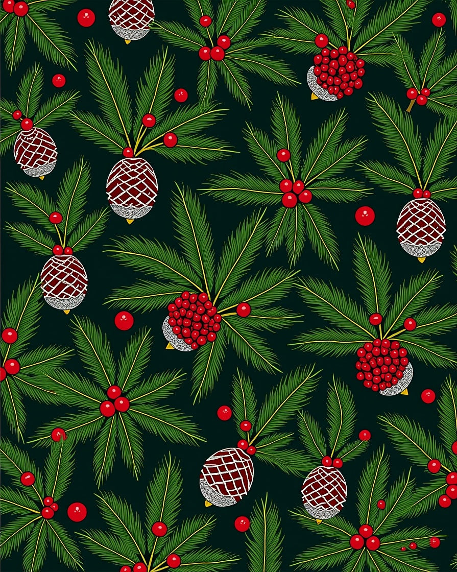 Festive Red Berry Pinecone Garland Rug