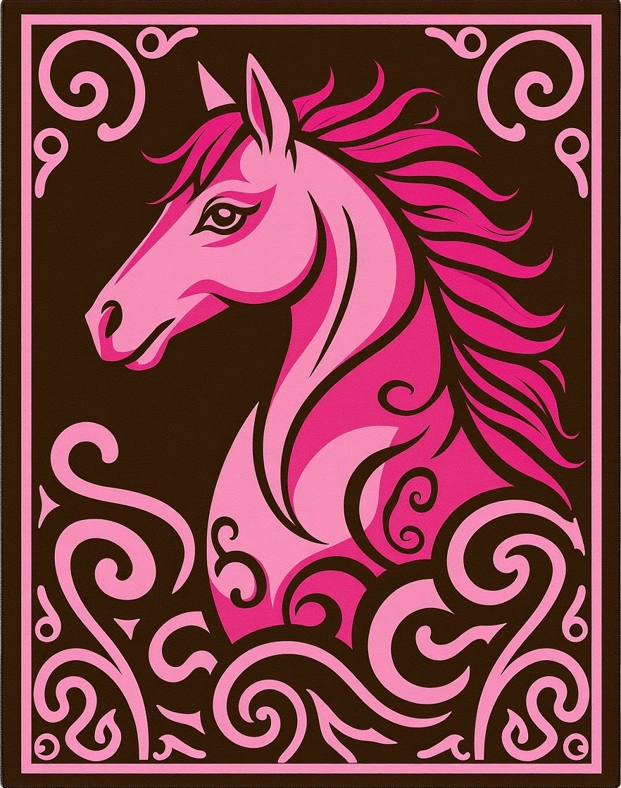 Pink Horse Swirl Brown Rug