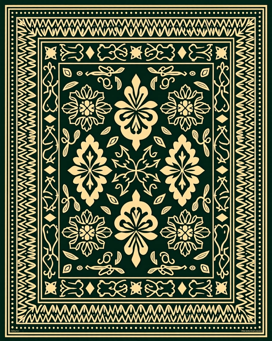Classic Ivory Floral Medallion Border Rug