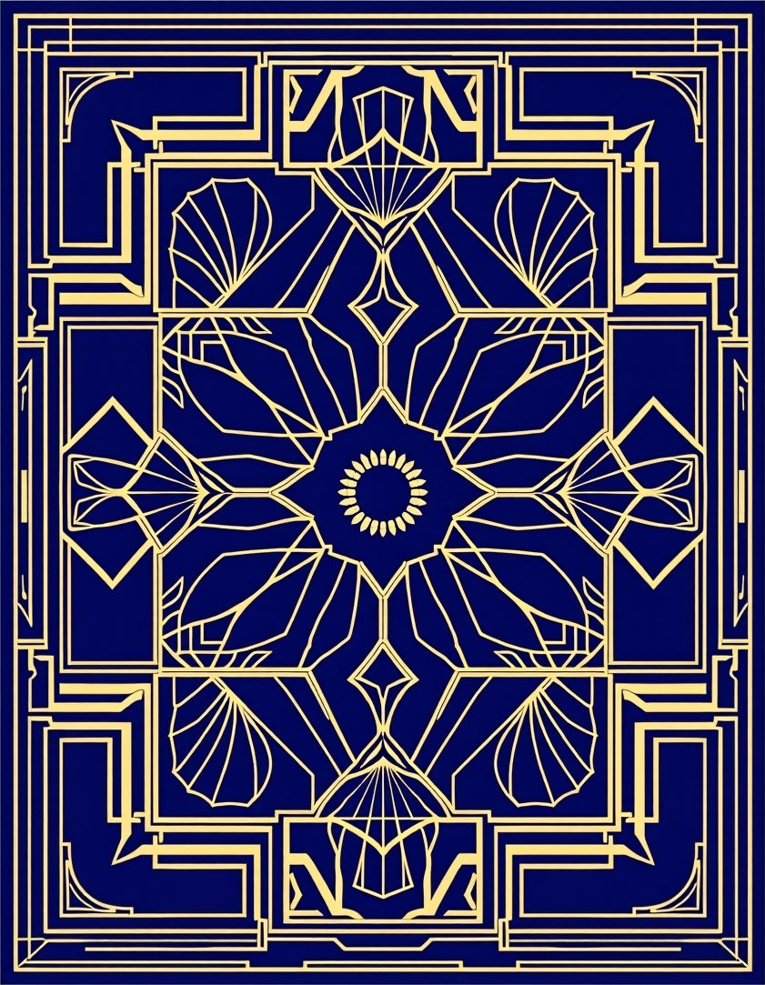 Art Deco Gold Royal Blueprint Rug
