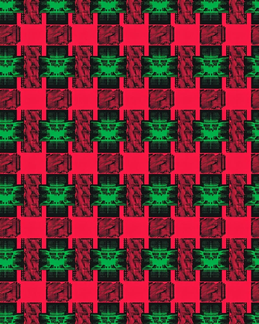 Red Green Crosshatch Plaid Checkered Rug