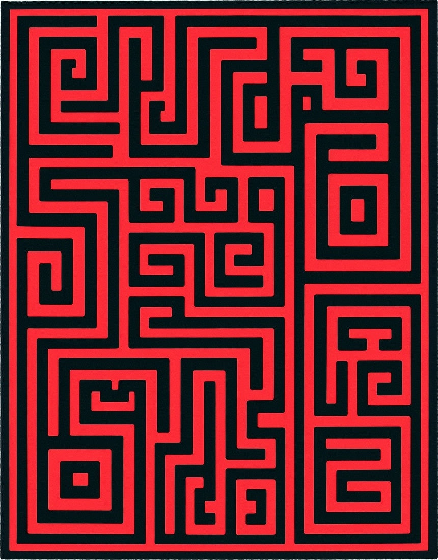 Bold Red Maze Rectangular Rug