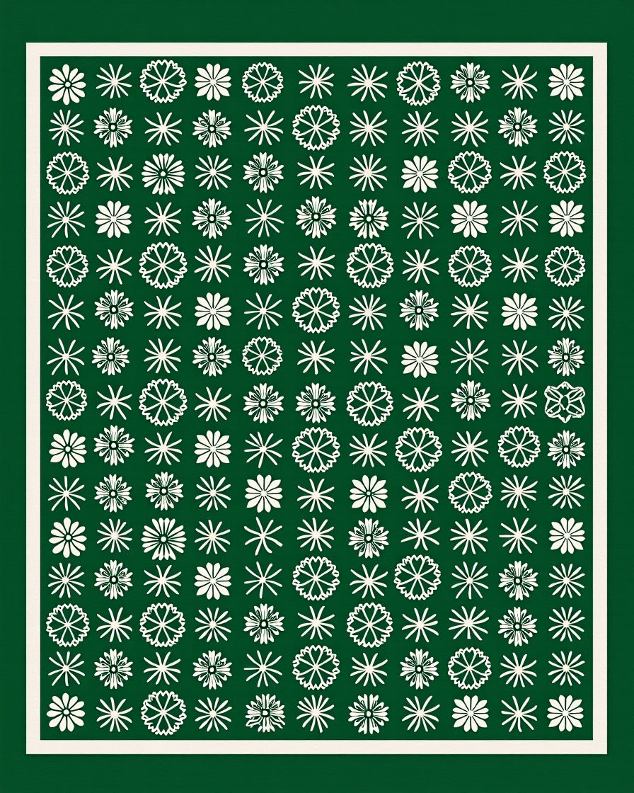 Forest Green White Floral Collage Rug