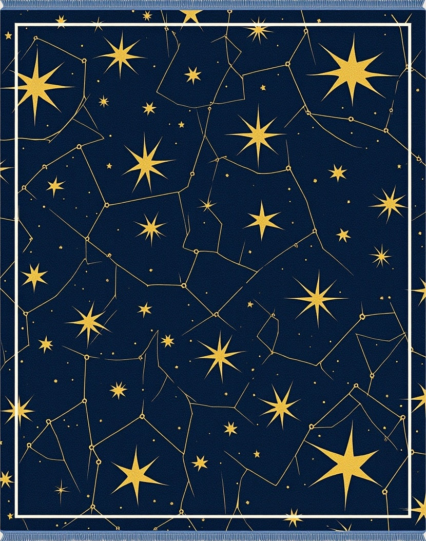 Golden Starry Night Constellation Navy Rug