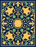 Navy Yellow Floral Medallion Garden Rug