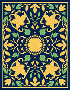 Navy Yellow Floral Medallion Garden Rug