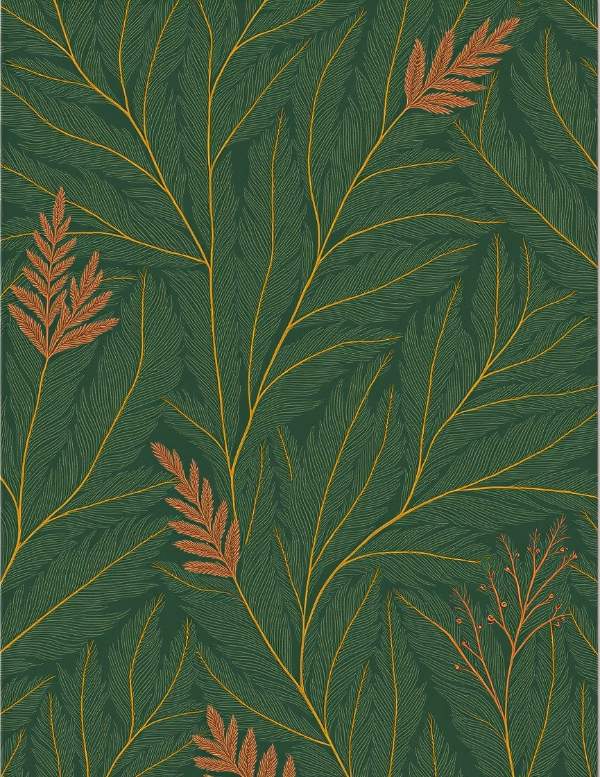 Deep Green Fern and Branch Vines Rug