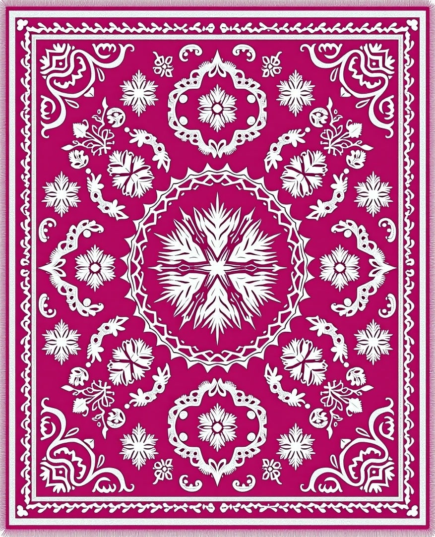 Rich Crimson Snowflake Mandala Rug