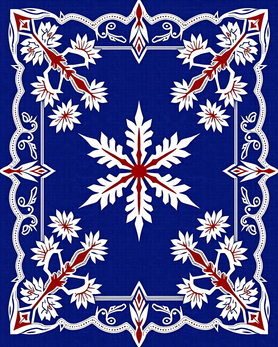 Bold Navy Blue White Floral Star Rug