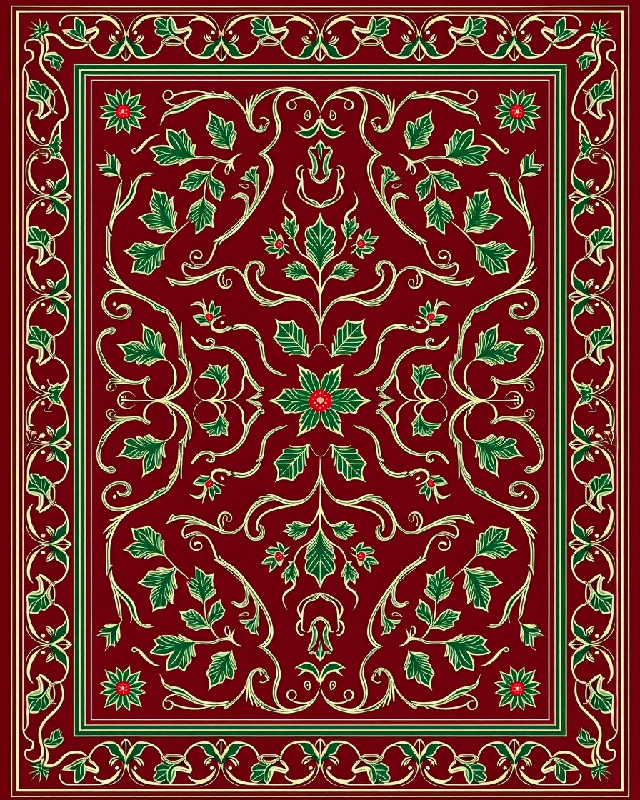 Crimson Green Holly Vine Medallion Rug
