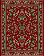 Crimson Green Holly Vine Medallion Rug