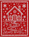 Red Gingerbread House Snowflake Scene Rug