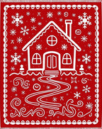 Red Gingerbread House Snowflake Scene Rug