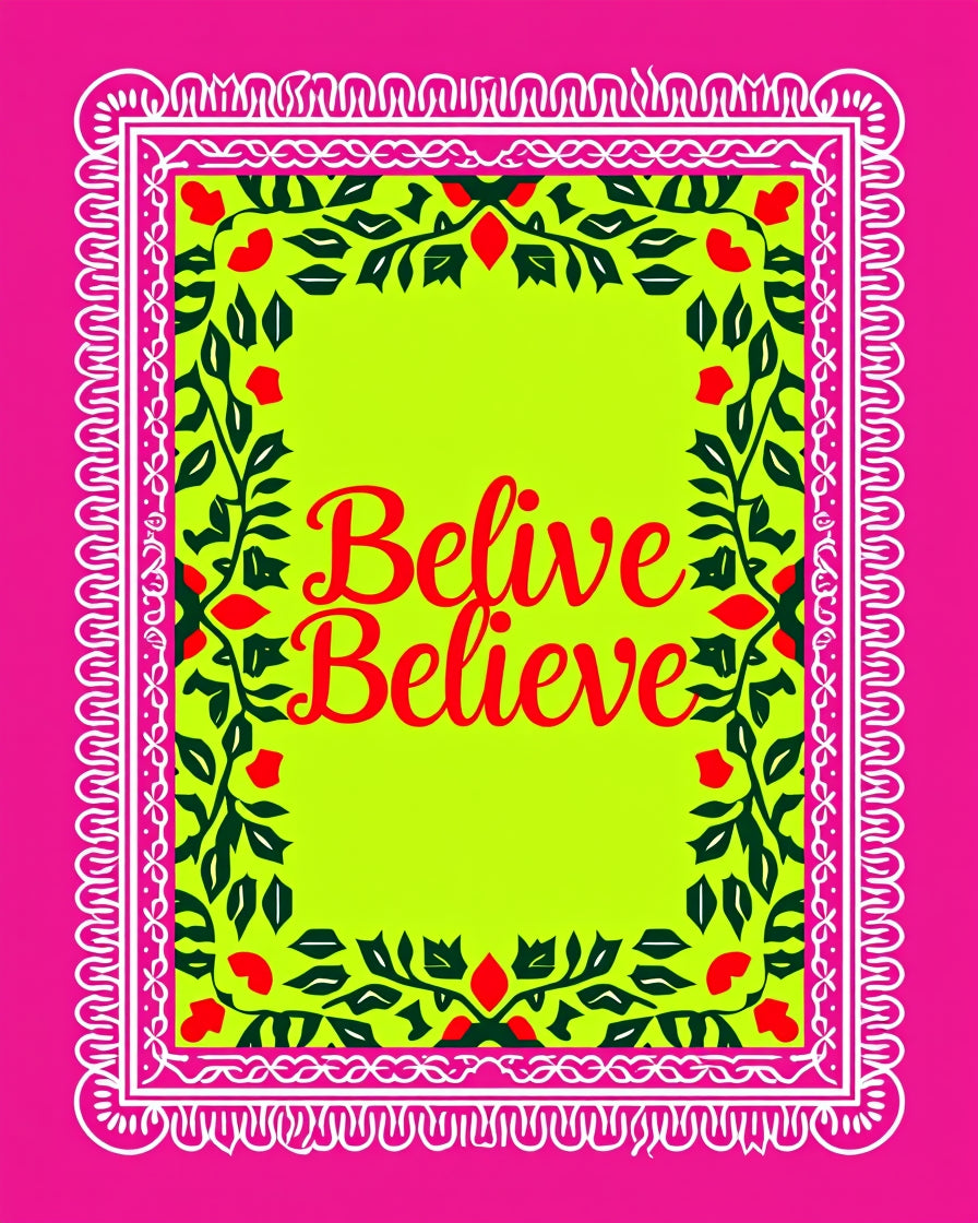 Vibrant Pink Floral Border Believe Rug