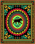 Vibrant Black Dog Mandala Rug