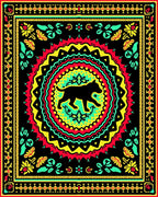 Vibrant Black Dog Mandala Rug