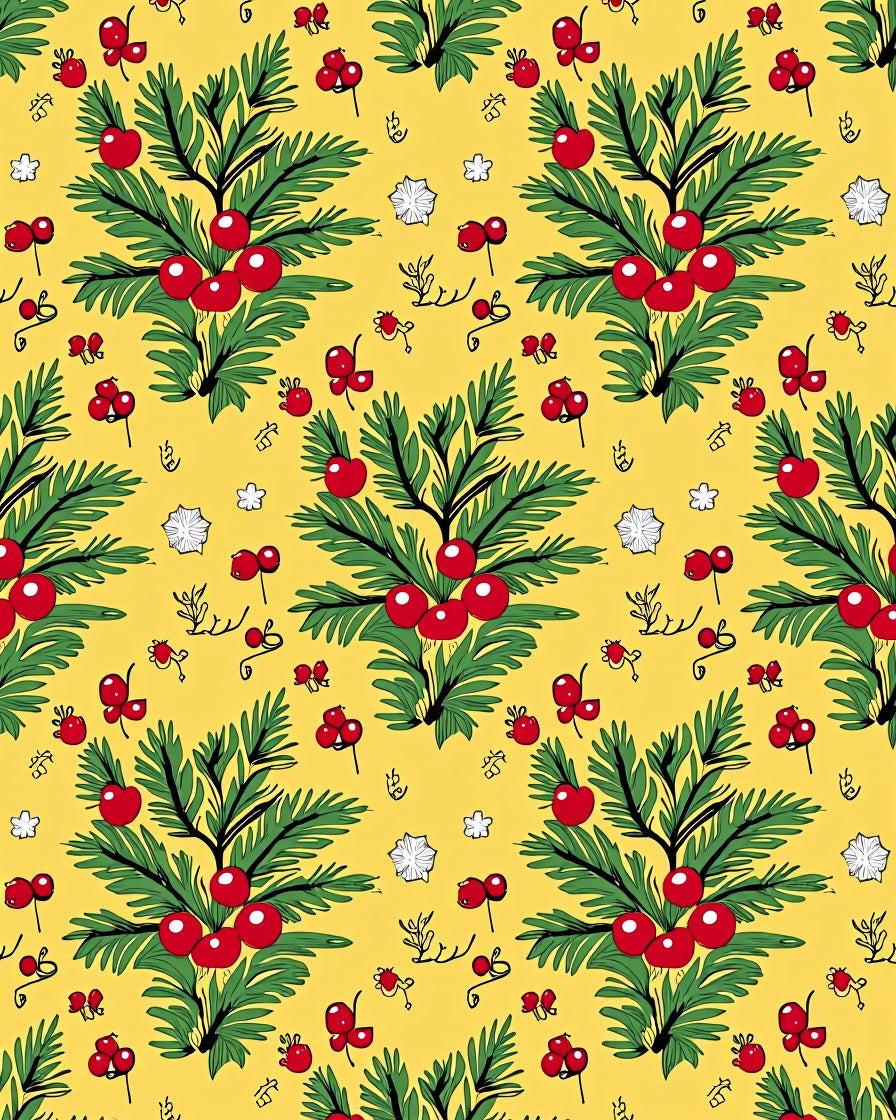 Golden Yellow Berry Branch Repeating Rug
