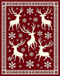 Cream Reindeer Snowflakes Crimson Border Rug