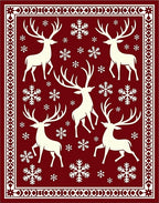 Cream Reindeer Snowflakes Crimson Border Rug